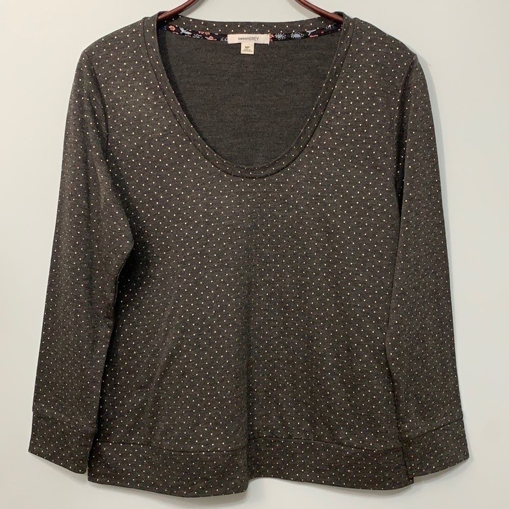 Sweet Grey | Polka Dot Black Dark Gray Scoop Neck Pullover Long Sleeve Top MP